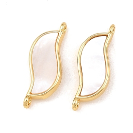 Подвески-соединители из латуни с натуральными белыми ракушками в форме листьев