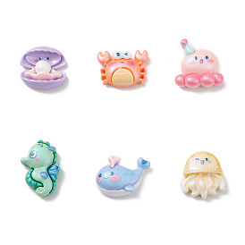 Ocean Theme Opaque Resin Sea Animal Cabochons, Glitter Cabochons
