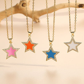 Starry Oil Zircon Pendant with Stainless Steel Chain - Chic and Versatile Design
