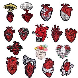 Tissu de broderie informatisé d'anatomie du cœur, fer à repasser sur des patchs, coller sur patch, accessoires de costumes, appliques