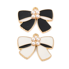 Подвески из эмали и сплава, с пластиковой имитацией жемчуга, очарование бантом, золотые