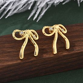 304 серьги-гвоздики из нержавеющей стали для женщин, бантом, ионное покрытие (ip), со стразами