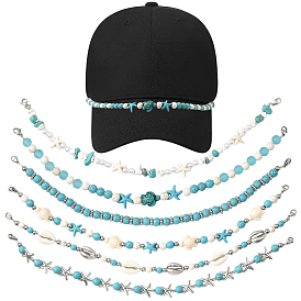 6 шт. 6 стили синтетические бирюзовые бусины цепочка для бейсболки, с 304 из нержавеющей стали Lobster Claw застежками