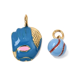 304 Stainless Steel Enamel Pendants, Baseball/Glove Charms, Golden