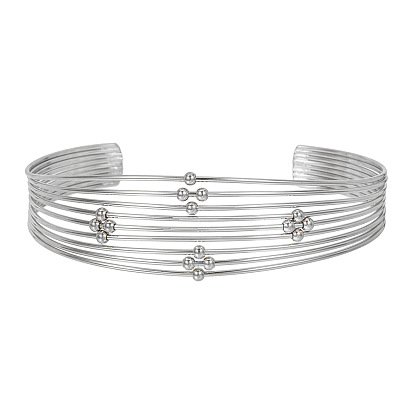 Stylish Stainless Steel Bracelet with Beaded Layers - Fashionable, Open Cuff, Titanium Steel.