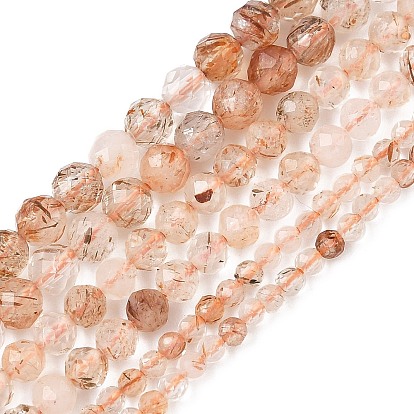 Природные Rutilated кварцевые нити бисера, круглые, граненые