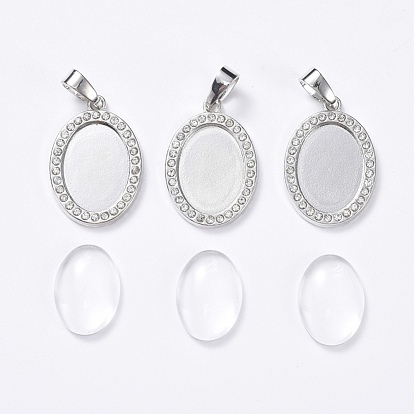 Поделки кулон решений, с подвесными кабошонами из сплава и горного хрусталя и кабошоном из прозрачного овального стекла
