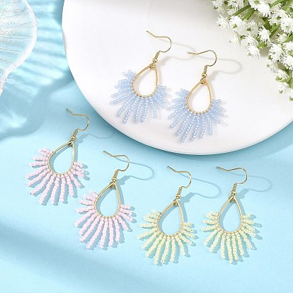 Stainless Steel with Glass Seed Beads Dangle Earrings, Teardrop, Golden