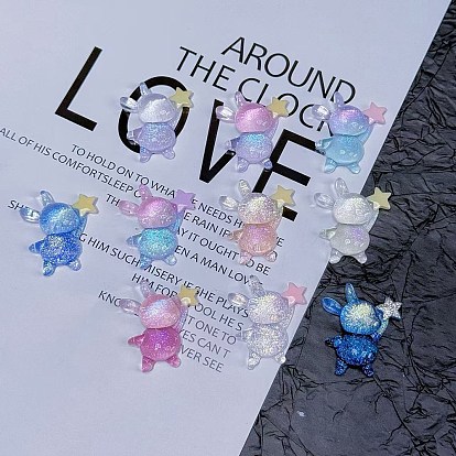 Светящиеся кабошоны из прозрачной смолы, кролик со звездой, с блеском порошок, светится в темноте