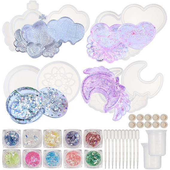Ювелирные комплекты diy, с силиконовыми формами, конфеты цветные чешуйки, одноразовые пластиковые пипетки для переноса и латексные кроватки, пластиковый мерный стаканчик