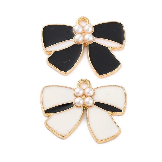 Подвески из эмали и сплава, с пластиковой имитацией жемчуга, очарование бантом, золотые
