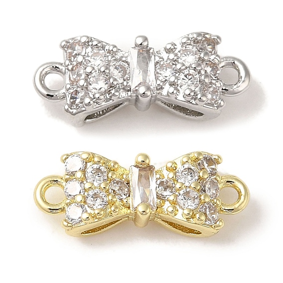 Colgantes de conector de circonita cúbica transparente con pavé de latón, sin cadmio y níque y plomo, enlaces bowknot