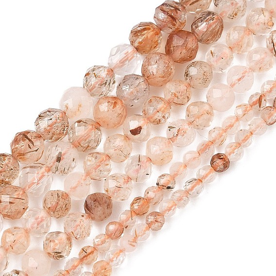 Природные Rutilated кварцевые нити бисера, круглые, граненые