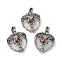 Gemstone Pendants, Heart Charms, with Rack Plating Antique Silver Tone Hyacinth Rhinestone Dragon Wing Findings