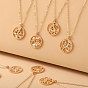 Alloy Flat Round with Constellation Pendant Necklaces, Cable Chain Necklace for Women