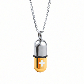 Medical Theme Pill Shape Stainless Steel Pendant Necklaces with Cable Chains