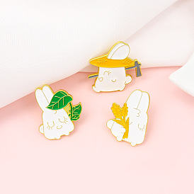 Adorable Bunny with Wheat and Garden Tools Enamel Pin Badge