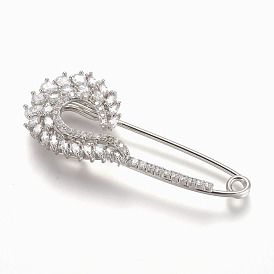 Brass Micro Pave Cubic Zirconia Safety Brooch, Tail