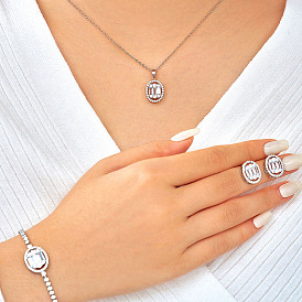 Элегантные модные минималистичные овальные серьги-гвоздики из латуни с кубическим цирконием, ожерелья с подвесками и браслеты-слайдеры