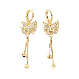 Clear Cubic Zirconia Butterfly Dangle Leverback Earrings, Brass Chain Tassel Drop Earrings for Women
