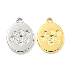 304 Stainless Steel Charms, Oval with Paw Print Charms