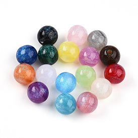 Opaque Resin Beads, Round, with Glitter Powder