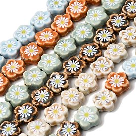 Glaze Daisy Flower Printed Porcelain Beads, Handmade Floral Ceramic Beads