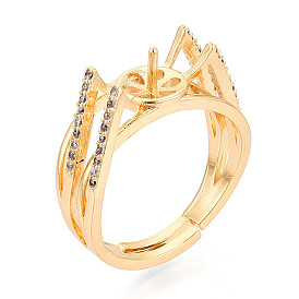 Закрепка колец-штифтов в форме головы кошки из латуни с микропаве из прозрачного кубического циркония, регулируемые настройки колец для полупросверленных бусин