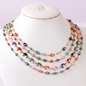 Colorful Copper Plated Necklace Bracelet with Flower, Dolphin and Geometric Charms