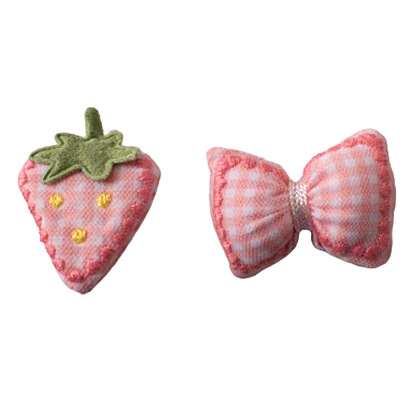 Cute Embroidered Strawberry Hair Clip with Pink Fabric Bow, Sweet Girl Heart Hair Accessory