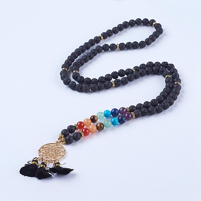 Chakra-Schmuck, Halsketten aus natürlichen Edelsteinen und Lavasteinen, mit Eisen-Legierung und Zubehör, golden
