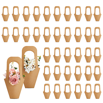 Подарочные пакеты из крафт-бумаги с цветами, бумажные пакеты для упаковки букетов