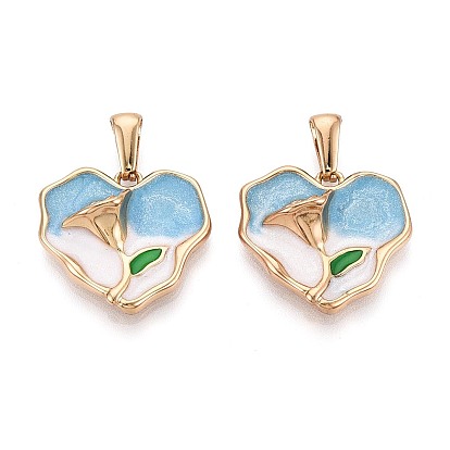 304 подвески из нержавеющей стали и эмали, сердце с цветочными подвесками, золотые
