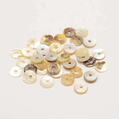 Flat Round Natural Akoya Shell Beads, Mother of Pearl Shell Beads