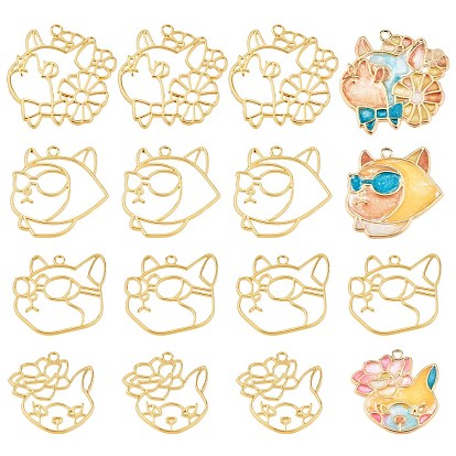 Alloy Open Back Bezel Pendants, For DIY UV Resin, Epoxy Resin, Pressed Flower Jewelry, Cat Shape
