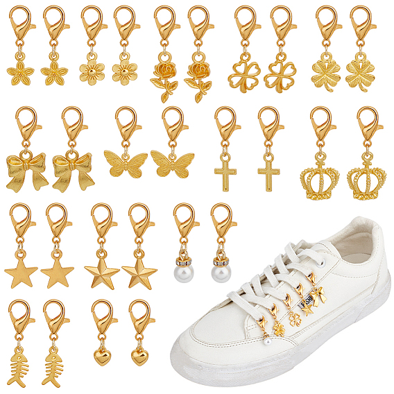 28 шт. 14 стили подвески для обуви из искусственного жемчуга и сплава, Сплав с застежками когтя омара, разнообразные