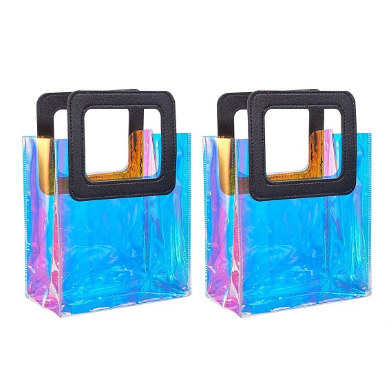 PVC Laser transparente Tasche, Tragetasche, mit pu ledergriffen, für Geschenk- oder Geschenkverpackungen, Rechteck