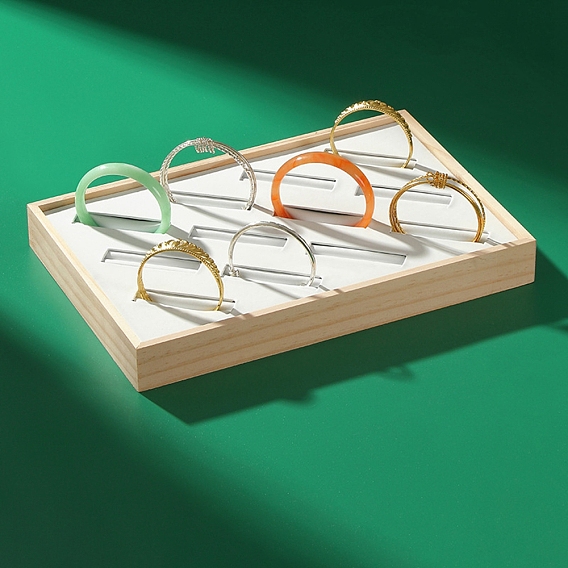 12-образный деревянный поднос для браслетов с ковриком из искусственной кожи внутри, прямоугольные