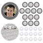 15Pcs Vintage Alloy Brooch Cabochon Bezel Settings, Cadmium Free & Lead Free, with Iron Pin Back Bar Findings, Flat Round, with 15Pcs Transparent Glass Cabochons