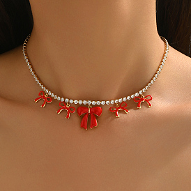 Элегантная латунная цепочка для тенниса с прозрачными кубическими цирконами 5 подвеска-бантик для женщин, идеально подходит для праздников, золотые