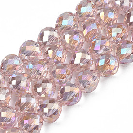 Electroplate Transparent Glass Beads Strands, Faceted, Strawberry