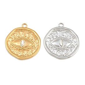 304 pendentifs en acier inoxydable avec strass en cristal, rond martelé à plat avec des charmes d'œil protecteur