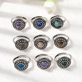 Кольца из натурального драгоценного камня, круглые, медные кольца, античное серебро