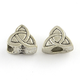 Tibetan Style Alloy European Beads, Cadmium Free & Lead Free, Large Hole Triangle Beads, 13x14x7mm, Hole: 5mm, about 331pcs/1000g