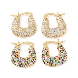 Cubic Zirconia Trapezoid Hoop Earrings, Real 18K Gold Plated Brass Jewelry for Women