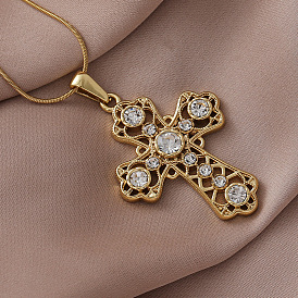 304 ожерелья с подвеской-крестом из нержавеющей стали с прозрачным стеклом для женщин и мужчин