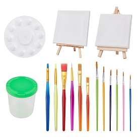 DIY Painting Kit, with Wooden Sketchpad & Easel, Plastic Watercolor Oil Palette & Art Brushes Pens & Pen Cup, Nylon Art Supplies Drawing Art Pen
