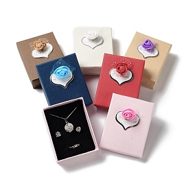 Boîtes d'ensemble de bijoux en carton, rectangle avec des fleurs en mousse
