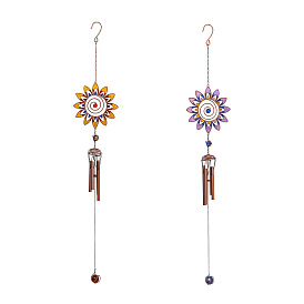 Flower Glass Hanging Ornaments, Aluminum Tube Tassel Wind Chime for Home Outdoor Decoration