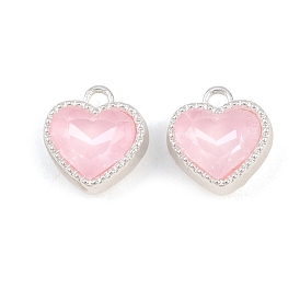 Pendentifs en alliage et verre, breloques en coeur à facettes, plaqué longue durée, crémaillère plaquage, rose